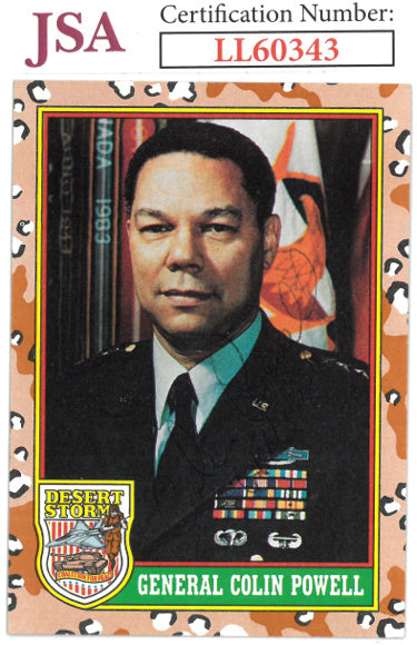 Colin Powell Autographed 1991 Topps Desert Storm Trading Card #2 w/ GEN USA- JSA (United States Four-Star General/Secretary of State)-Powers Sports Memorabilia