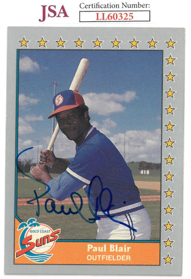Paul Blair Autographed 1990 Pacific Baseball Card #76- JSA #LL60325 (On Card Auto/Gold Coast Suns)-Powers Sports Memorabilia
