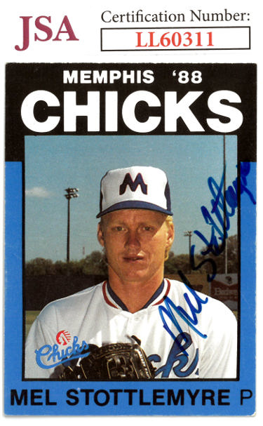 Mel Stottlemyre Autographed 1988 Best Cards Rookie On Card Auto #1- JSA #LL60311 (Memphis Chicks)-Powers Sports Memorabilia