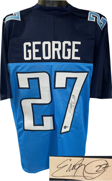 Eddie George Autographed Tennessee Light Blue Custom Stitched Pro Style Football Jersey XL- Beckett Witnessed-Powers Sports Memorabilia