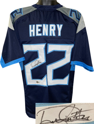 Derrick Henry Autographed Tennessee Navy Custom Stitched Pro Style Football Jersey #22 XL- Beckett Witnessed-Powers Sports Memorabilia