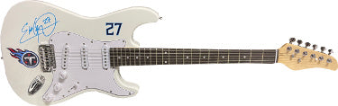 Eddie George Autographed Tennessee Titans Logo White 39" FS Strat Electric Guitar #27- Beckett Witnessed-Powers Sports Memorabilia