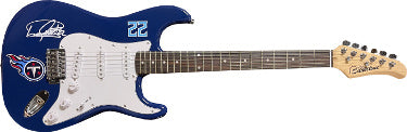 Derrick Henry Autographed Tennessee Titans Logo Blue Silvertone 39" FS Strat Electric Guitar #22- Beckett Witnessed-Powers Sports Memorabilia