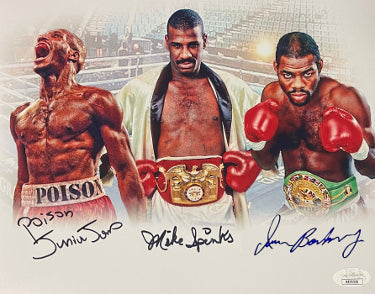Poison Junior Jones, Michael Spinks & Iran Barkley triple Autographed Boxing 16x20 Photo- JSA-Powers Sports Memorabilia