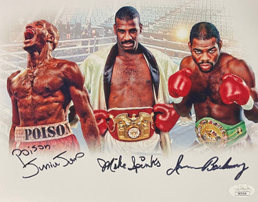 Poison Junior Jones, Michael Spinks & Iran Barkley triple Autographed Boxing 11x14 Photo- JSA-Powers Sports Memorabilia