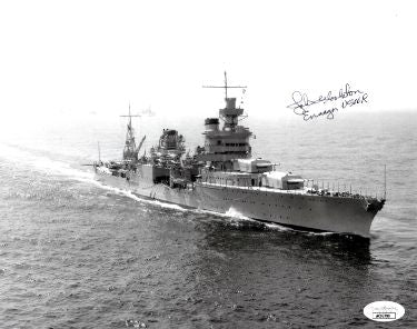 Ensign John Woolston Autographed WWII Vintage B&W 8x10 Photo- JSA #AC92799- USS Indianapolis Survivor CA-35-Powers Sports Memorabilia