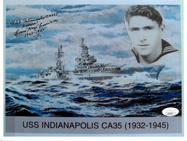 Louis "Kayo" Erwin Autographed WWII Vintage 8.5x11 Photo- JSA #AC92702- USS Indianapolis Survivor 1943-1945-Powers Sports Memorabilia