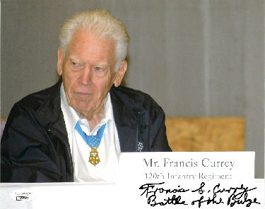 Francis S. Currey Autographed WWII Color 8x10 Photo- JSA #SS17633- Medal of Honor/Battle of the Bulge-Powers Sports Memorabilia