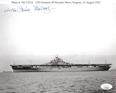 Charles Mallory Autographed WWII Vintage B&W 8x10 Photo- JSA #SS17642- USS Intrepid/16 August 1943-Powers Sports Memorabilia
