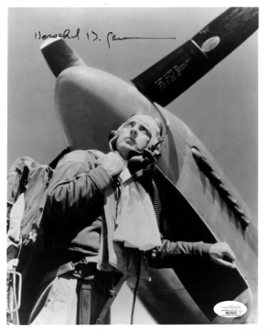 Herschel "Herky" Green Autographed WWII Vintage B&W 8x10 Photo- JSA #SS17672- Air Force Flying Ace Pilot-Powers Sports Memorabilia