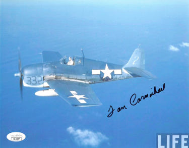 Dan Carmichael Autographed WWII Navy Ace Pilot Vintage B&W 8x10 Photo- JSA #SS17677- Silver Star/VF-2/13 Victories-Powers Sports Memorabilia