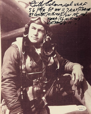 Col Billy Edens Autographed Vintage WWII/Vietnam/Korea Ace Pilot B&W 8x10 Photo- JSA #SS17679- 56 FTR Group P-47's-7 Air Victories-Powers Sports Memorabilia