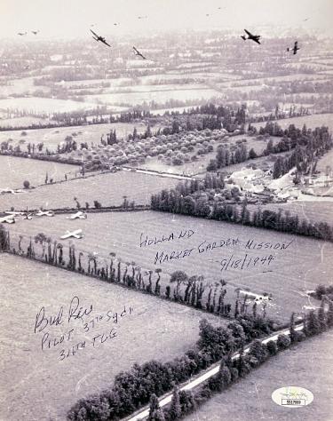 Julian "Bud" Rice Autographed WWII C-47 Pilot B&W 8x10 Photo- JSA #SS17669- Holland Market Garden Mission 9/18/1944-Powers Sports Memorabilia
