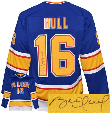 Brett Hull Autographed St. Louis TB Blue Custom Stitched Pro Hockey Jersey XL- PSA Witnessed-Powers Sports Memorabilia