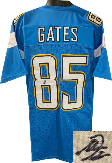 Antonio Gates Autographed San Diego Light Blue Custom Stitched Pro Style Football Jersey XL- Beckett Witnessed Hologram-Powers Sports Memorabilia