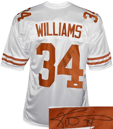 Ricky Williams Autographed Texas White TB Custom Stitched College Style Football Jersey XL #34- JSA Witnessed Hologram-Powers Sports Memorabilia