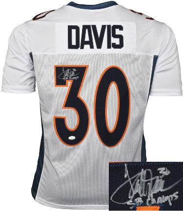 Terrell Davis Autographed Denver White Custom Stitched Pro Style Football Jersey #30 SB Champs XL- JSA Witnessed Hologram-Powers Sports Memorabilia