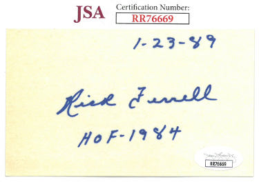 Rick Ferrell Autographed 3x5 Index Card HOF 1984- JSA #RR76669 (Browns/Red Sox/Senators)-Powers Sports Memorabilia
