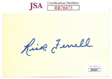Rick Ferrell Autographed 3x5 Index Card- JSA #RR76673 (Browns/Red Sox/Senators)-Powers Sports Memorabilia
