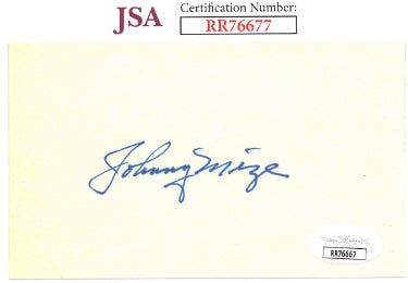 Johnny Mize Autographed 3x5 Index Card- JSA #RR76667 (Cardinals/Giants/Yankees)-Powers Sports Memorabilia