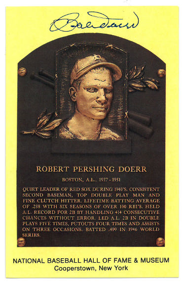 Bobby Doerr Autographed Hall of Fame Plaque Card- JSA #RR76646 (3.5x5.5) (Boston Red Sox)-Powers Sports Memorabilia