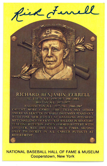 Rick Ferrell Autographed Hall of Fame Plaque Card- JSA #RR76633 (3.5x5.5) (Cardinals/Red Sox)-Powers Sports Memorabilia