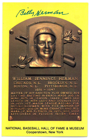 Billy Herman Autographed Hall of Fame Plaque Card- JSA #RR76638 (3.5x5.5) (Cubs/Braves/Dodgers/Pirates)-Powers Sports Memorabilia