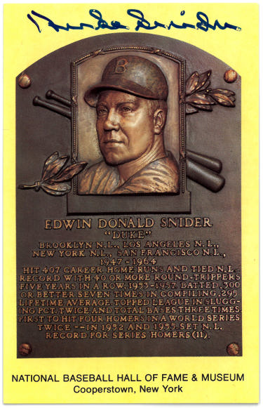 Duke Snider Autographed HOF Plaque 3.5x5.5 Postcard- JSA #RR76650 (Brooklyn/LA Dodgers)-Powers Sports Memorabilia