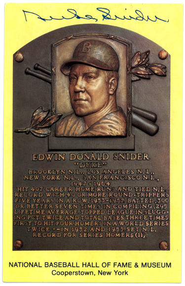Duke Snider Autographed HOF Plaque 3.5x5.5 Postcard- JSA #RR76651 (Brooklyn/LA Dodgers)-Powers Sports Memorabilia