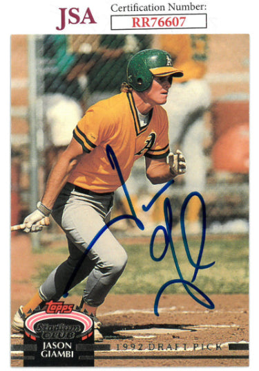 Jason Giambi Autographed 1992 Topps Stadium Club Card #200- JSA #RR76607 (On Card Auto/Oakland Athletics)-Powers Sports Memorabilia