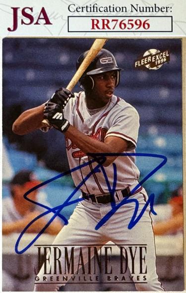 Jermaine Dye Autographed 1996 Fleer Excel Rookie On Card Auto (RC) #124- JSA #RR76596 (Braves)-Powers Sports Memorabilia