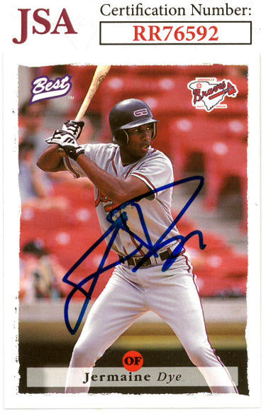 Jermaine Dye Autographed 1995 Best Rookie Baseball On Card Auto #52- JSA #RR76592 (Atlanta Braves)-Powers Sports Memorabilia