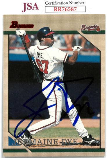 Jermaine Dye Autographed 1996 Bowman Baseball Card #132- JSA #RR76587 (On Card Auto/Atlanta Braves/WS MVP)-Powers Sports Memorabilia