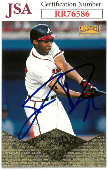 Jermaine Dye Autographed 1997 Pinnacle Baseball On Card Auto #86- JSA #RR76586 (Atlanta Braves)-Powers Sports Memorabilia
