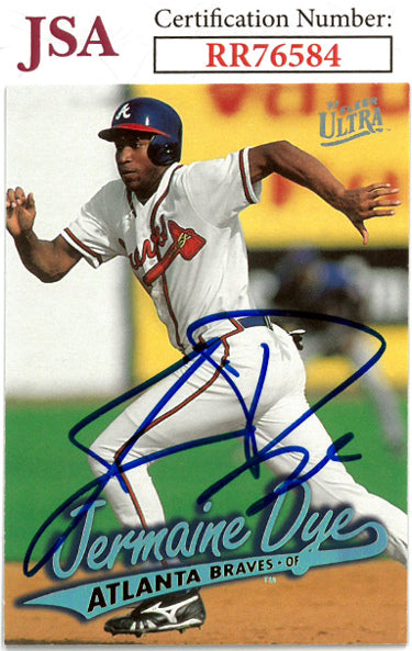 Jermaine Dye Autographed 1997 Fleer Ultra Baseball On Card Auto #151- JSA #RR76584 (Atlanta Braves)-Powers Sports Memorabilia
