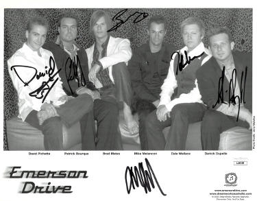 Emerson Drive Autographed B&W 8.5x11 Photo- 6 sigs- JSA- David Pichette/Patrick Bourque/Brad Mates/Mike Melancon/Dale Wallace/Dupelle-Powers Sports Memorabilia