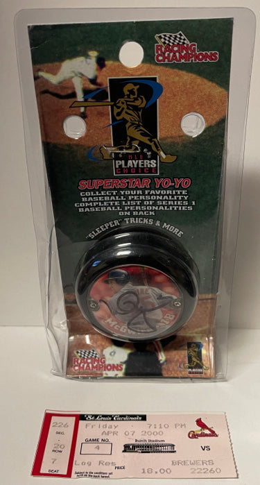 Mark McGwire Autographed St. Louis Cardinals MLB/Racing Champions Superstar YO-YO- JSA #SS17762- w/ 4/7/00 Game Ticket-Powers Sports Memorabilia