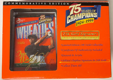 Tiger Woods Mini Wheaties 24 Kt Gold Signature Commemorative Edition 75 Yrs of Champions 1924-1999 With Case-Powers Sports Memorabilia