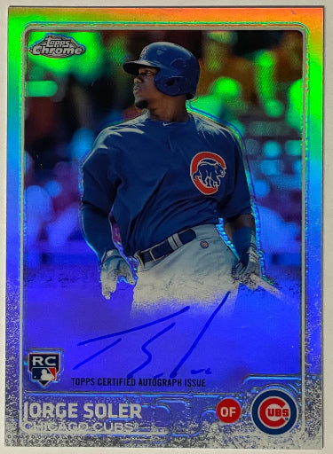 Jorge Soler Autographed 2015 Topps Chrome Rookie Card (RC) #AR-JS- LTD 377/499 (Chicago Cubs)-Powers Sports Memorabilia