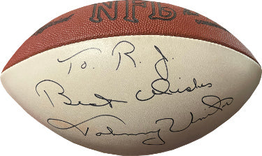 Johnny Unitas Autographed Wilson NFL White Panel Tagliabue Football- JSA Full LOA #XX77013- To RJ Best Wishes (Baltimore Colts)-Powers Sports Memorabilia