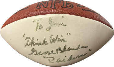 George Blanda Autographed Wilson NFL WP Football To Jim/Think Win/Raiders- JSA #RR76623 (Oakland Raiders)-Powers Sports Memorabilia