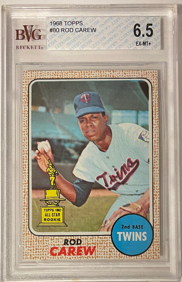 Rod Carew 1968 Topps Baseball Card #80- BVG Graded 6.5 EX-MT+ (Sub Grades/Minnesota Twins)-Powers Sports Memorabilia