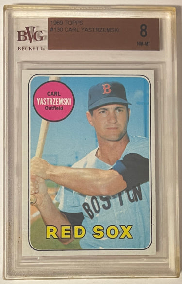 Carl Yastrzemski 1969 Topps Baseball Card #130- BVG Graded 8 NM-MT (Sub Grades/Boston Red Sox)-Powers Sports Memorabilia