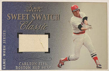 Carlton Fisk 2003 Fleer/Flair Greats Box Topper Sweet Swatch Classic Game Worn White Sox Jersey Relic 5x7.75 Card #205/1200-HOF-Powers Sports Memorabilia