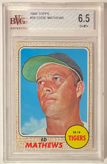 Eddie Mathews 1968 Topps Baseball Card #58- BVG Graded 6.5 EX-MT+ (Sub Grades/HOF/Detroit Tigers)-Powers Sports Memorabilia
