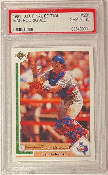 Ivan Rodriguez 1991 Upper Deck Final Edition Rookie Card (RC) #55F- PSA Graded 10 Gem Mint (Texas Rangers)-Powers Sports Memorabilia
