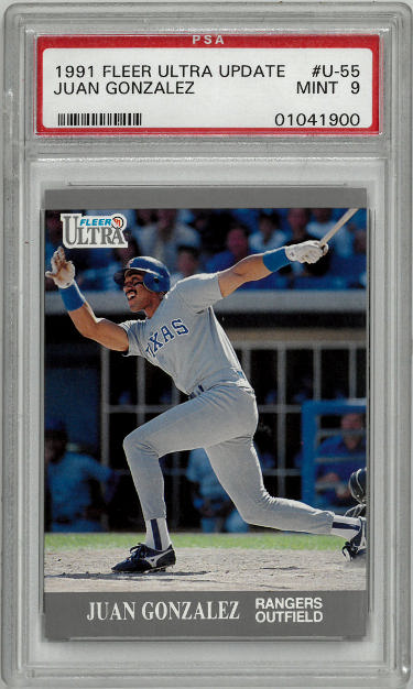 Juan Gonzalez 1991 Fleer Ultra Update Rookie Card (RC) #U-55- PSA Graded 9 Mint (Texas Rangers)-Powers Sports Memorabilia