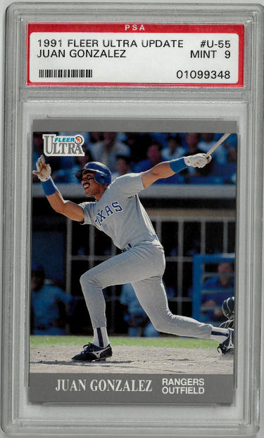 Juan Gonzalez 1991 Fleer Ultra Update Rookie Card (RC) #U-55- PSA Graded 9 Mint (Texas Rangers) - CTBL_032993-Powers Sports Memorabilia