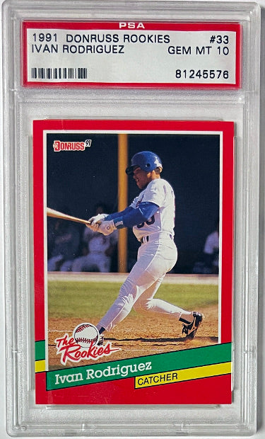 Ivan Rodriguez 1991 Donruss The Rookies Rookie Card (RC) #33- PSA Graded 10 Gem Mint (Texas Rangers)-Powers Sports Memorabilia