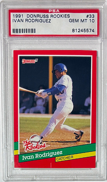 Ivan Rodriguez 1991 Donruss The Rookies Rookie Card (RC) #33- PSA Graded 10 Gem Mint (Texas Rangers) - CTBL_032996-Powers Sports Memorabilia